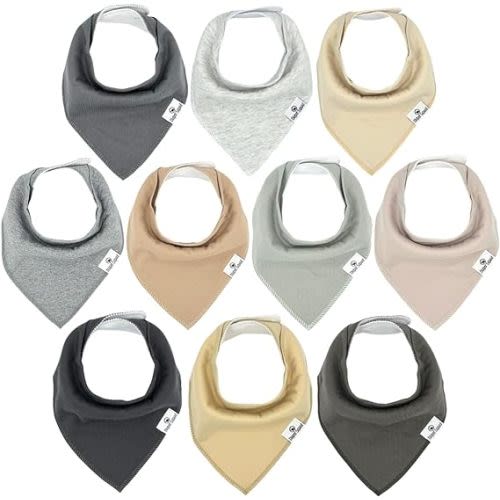 10-Pack Baby Bibs for Drooling and Teething - Bandana Bibs for Girls, Boy, Unisex Soft Cotton Baby Drool Bibs - Neutral