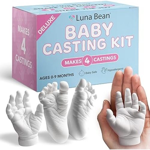 Luna Bean Baby Footprint & Hand Casting Kit (4 Pack) Newborn Milestone Keepsake Kit for Boys & Girls - Baby Shower Gifts Registry Must Have
