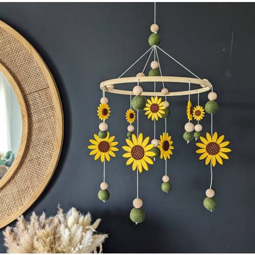 baby Mobile, Baby mobile with sunflower, flower baby nursery, boho baby mobile. baby mobile with flowers, boho nursery decor, nursery decor