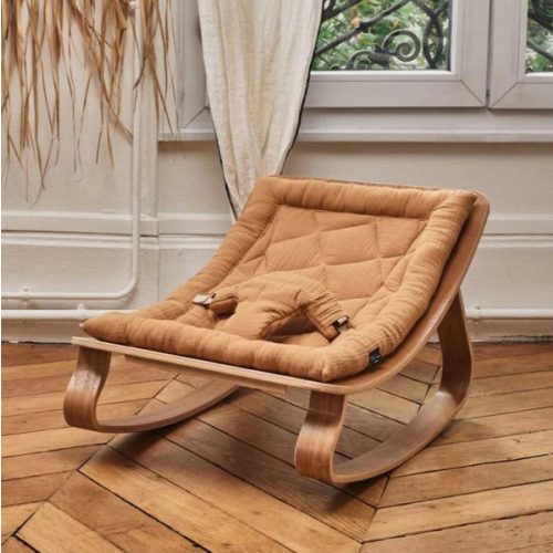 LEVO Walnut Wood Baby Rocker - Rose In April Fawn