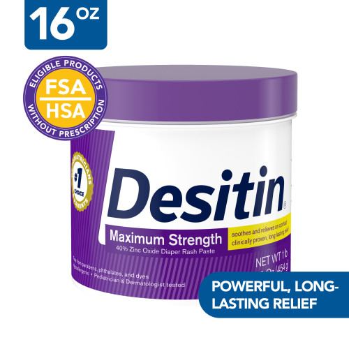 Desitin Maximum Strength Baby Diaper Rash Cream, Butt Paste with Zinc Oxide, 16 oz