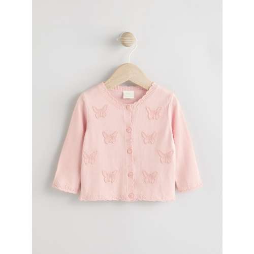 Butterfly Embroidered Pink Knitted Baby Cardigan (0mths-2yrs)