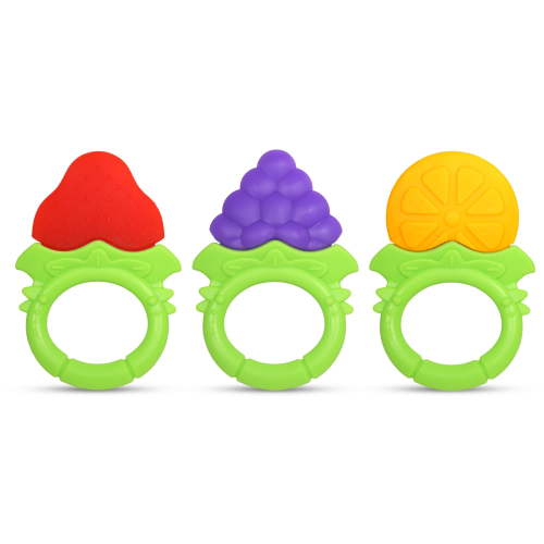 RaZbaby Fruitique Infant & Baby Massager & Teether Toy 3-Pack, For Baby 3M+
