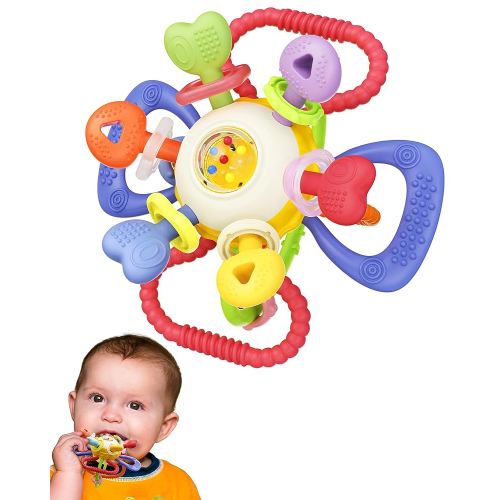 Baby Teething & Rattle Toy – Safe, Multi-Functional BPA-Free Silicone Toy for Babies 0-12 Months – Vibrant, Sensory Rattle for Teething Relief & Fun Play – Perfect Baby Toys for Boys & Girls