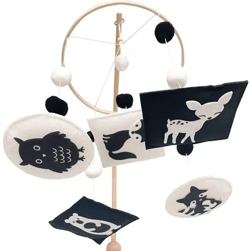 Montessori Mobile, Black and White Woodland Baby Crib Mobile, Neutral Nursery Mobile Decoration for Pack N Play, for Baby Boy & Girl