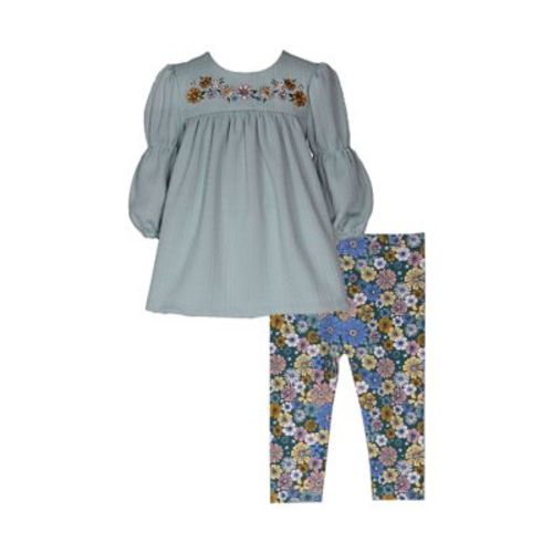 Baby Girls Floral Embroidered Top and Printed Leggings Set
