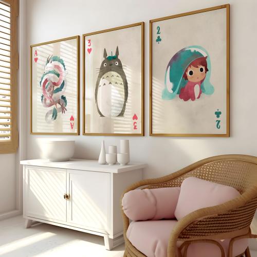 Studio Ghibli Poster Set Studio Ghibli Playing Card Poster Sprited Away Art  Ponyo Totoro Howl&#39;s Moving Castle Poster Hayao Miyazaki Poster