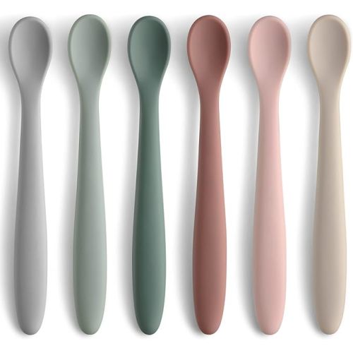 6-Piece Silicone Feeding Spoons for First Stage Baby and Infant, Soft-Tip Easy on Gums I Training Spoon | Baby Utensils Feeding Supplies, Dishwasher & Boil-proof