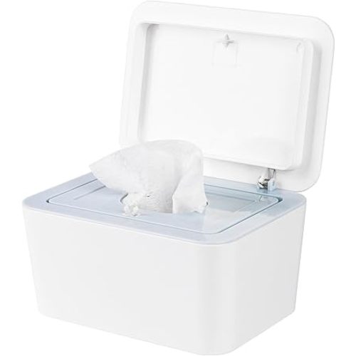 Baby Wipes Dispenser, One-Handed Operation Wipes Container, Baby Wipes Holder with Non-Slip Base, Keeps Wipes Fresh, Easy to Open, Fits Adults & Babies (Light Blue)