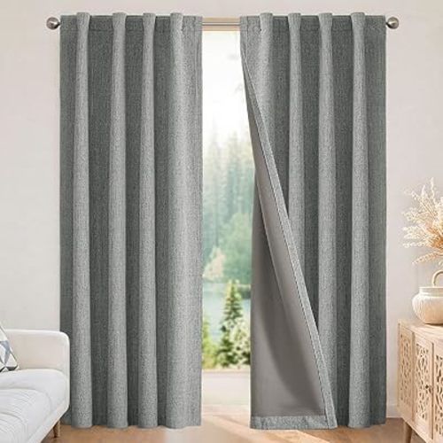 Joydeco Blackout Curtains for Bedroom - 100% Light Blocking 2 Panels Light Grey Drapes 37" W x 72" L, Thermal Insulated Room Darkening Curtains, Linen Textured for Living Room, Rod Pocket & Back Tabs