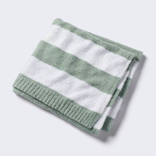 Chenille Stripe Baby Blanket - Green And White Stripe - Cloud Island™