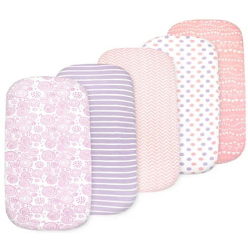 5 Pack Bedside Sleeper Bassinet Fitted Sheets, Organic Cotton, 33x20x4 Inches, Compatible with Pads Size Between 17-21 in Width, 29-33 in Length, and 1.5-4 in Thick