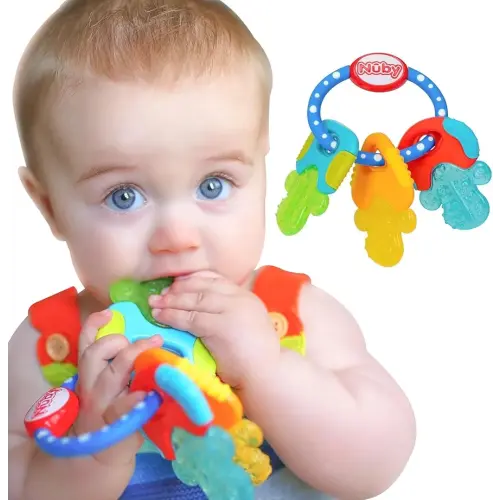 Nuby Ice Gel Teether Keys - Silicone Soothing Baby Teether Toys for Infants - Gentle for Sore Gums Colorful and Fun Toys - Safe and Durable Infant Baby Teething Toy - Blue