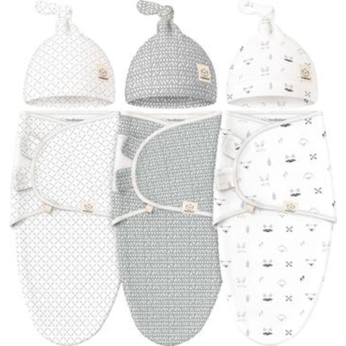 3-Pack Soothe Swaddle Wraps with Knot Hats, Medium
