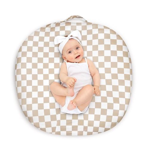 DILIMI Newborn Lounger Cover Removable Cover Ultra Soft Comfortable Lounger Slipcover Removable Cover for Infant Lounger Pillow, Light Brown Checkerboard (Lounger Pillow Not Included)