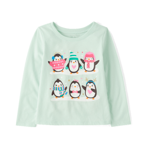 Baby And Toddler Girls Penguin Friends Graphic Tee - Green