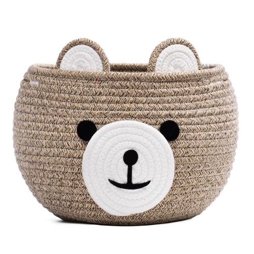 CherryNow Baby Basket for Nursery, Bear Gift Baskets for Kids, Baby Shower Basket with Handles, Small Cute Animal Baskets, Light Brown, 10.5"D x 8.5"H