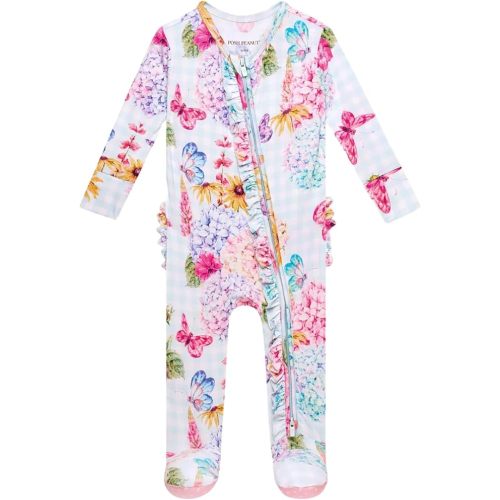 SIZE: 6-9 MONTHS Posh Peanut Footie Pajamas for Baby Girls – Sleepers in Ultra-Soft Viscose from Bamboo with 2-Way Zipper & Ruffle Trim