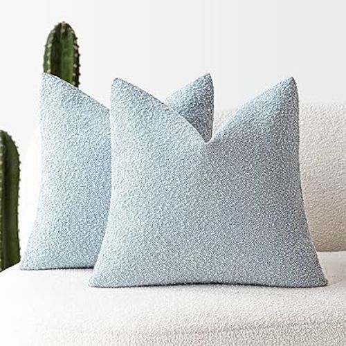 Foindtower Pack of 2 Modern Textured Boucle Throw Pillow Covers Accent Solid Decorative Pillow Cases Cozy Woven Couch Cushion Case for Chair Sofa Bed Living Room Home Decor, 20 x 20 Inch, Light Blue