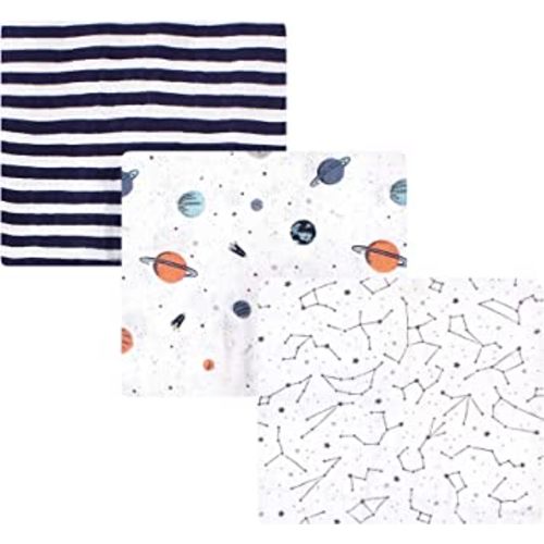 Hudson Baby Unisex Baby Cotton Muslin Swaddle Blankets, Space, 3-Pack