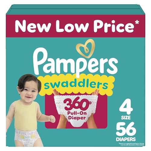 Pampers Diapers - Swaddlers 360 - Size 4, 56 Count, for up to 100% Leakproof Premium Skin Protection (Packaging May Vary)