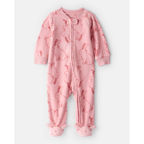 Baby Girl Bunny Print Fleece Long-Sleeve Loose Fit Sleep & Play Pajamas - Pink - Carter's | Carter's