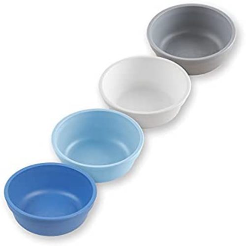 Re-Play Made in USA 12 Oz. Reusable Plastic Bowls, Pack of 4 Without Lid - Dishwasher and Microwave Safe Bowls for Snacks and Everyday Dining - Toddler Bowl Set 5.75" x 5.75" x 2", Cool Blue