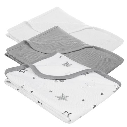 American Baby Company Manta térmica 100% algodón con diseño de gofre, suave, transpirable y elástica, estrella gris, gris y blanco, 30 x 40 pulgadas para niños y niñas, perfecta para envolver, viajes