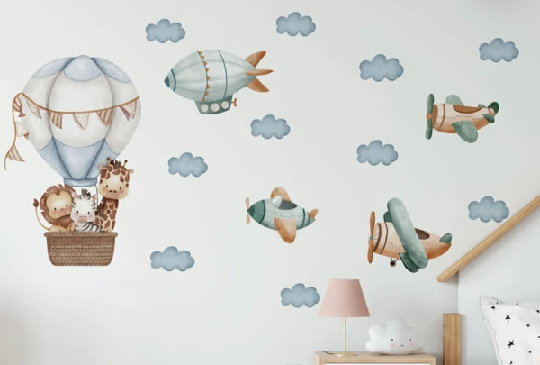nursery wall stickers - safari animals, planes