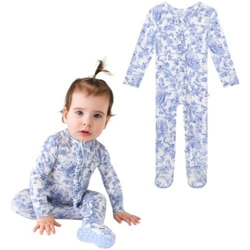 Posh Peanut Footie Pajamas for Baby Girls – Sleepers in Viscose from Bamboo with 2-Way Zipper & Ruffle Trim