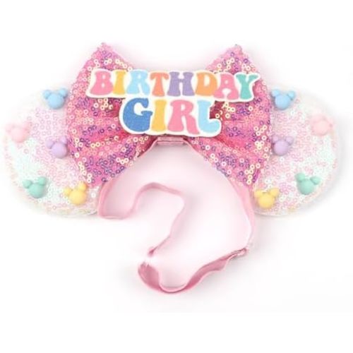 Glitter Sequin Birthday Girl Mouse Ears Bow Headband Hair Bands