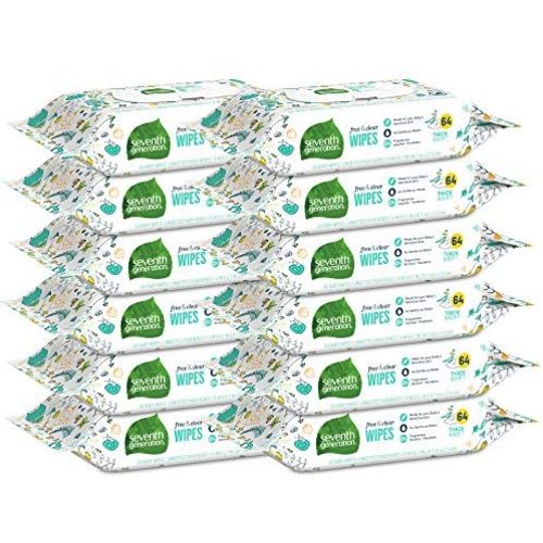 Seventh Generation Baby Wipes, Free & Clear with Flip Top Dispenser, White, unscented, 768 Count