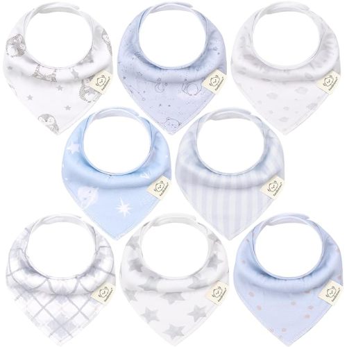 KeaBabies 8-Pack Organic Baby Bandana Drool Bibs for Boys Girls - Soft Cotton Drooling & Teething Bibs for Infants, Toddlers, Super Absorbent Cotton Bandana Bibs for Baby Boy & Girl (Constellation)