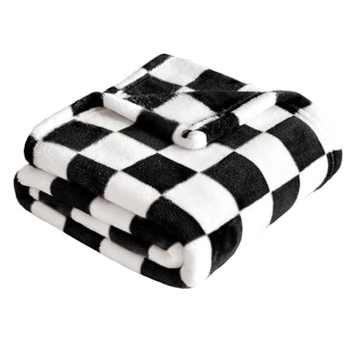 Yurhap Checkered Baby Blanket Fleece Baby Blankets for Boys Girls, Ultra Soft Cozy Fluffy Infant Toddler Newborn Receiving Blankets for Crib Stroller, 30''x40'', Black