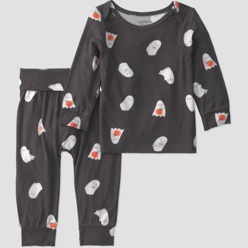 Carter's Just One You® Baby 2pc Halloween Ghosts Comfy Soft Top & Bottom Set - Black Newborn