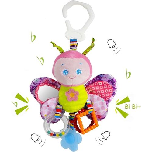 Baby Stroller Toy and Car Seat Toy for Infant with Teether Hanging Rattle Toys Clip on Stroller Toy Soft Plush Baby Toys for Boys and Girls 3-12 Months