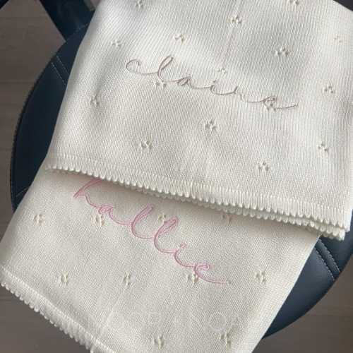 Personalized Knit Baby Blanket: Pointelle Swaddle, Newborn Gift, Baby Announcement, Baby Shower, Arabic Hebrew Embroidery, Baptism - Etsy