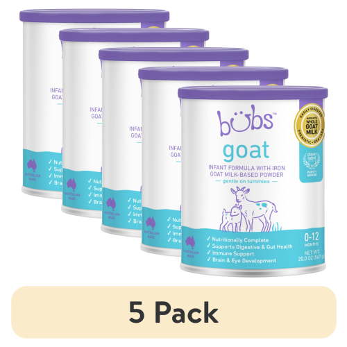 (5 pack) Bubs Goat Milk Powder Baby Formula with Iron for 0 to 12 Months, 20 oz Canister