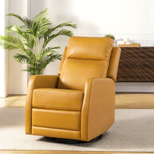 McGuffey Faux Leather Swivel Rocker Recliner with Metal Base