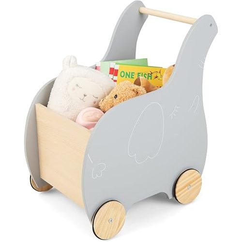 INFANS 2 in 1 Baby Wooden Push Learning Walker with Wheels, Toddlers Wagon Push and Pull Toy, Kid Shopping Cart Stroller for Children Baby Girls Boys Age 1 2 3 Years Old