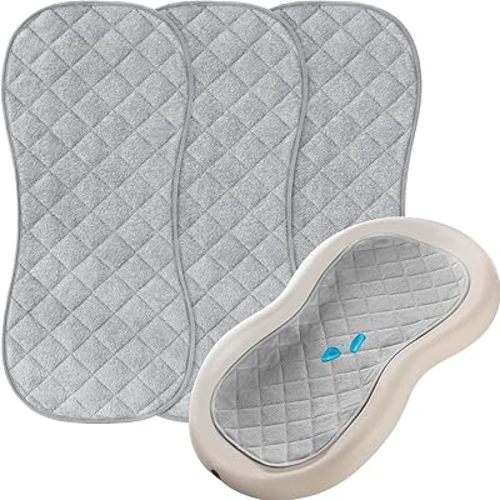 Changing Pad Liner Waterproof 3 Pack Quilted Thicker, Fits for Peanut Shape Changing Pad, Soft Viscose Terry Surface, Non-Slip Design Reusable Pad Liners Machine Washable, Gray