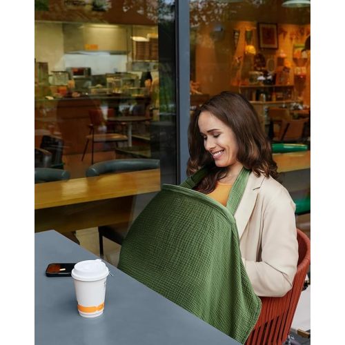 Blissful Diary Muslin Nursing Cover for Breastfeeding (Dark Green)