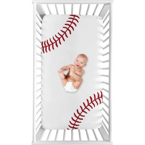 Sweet Jojo Designs Baseball Boy Fitted Crib Sheet Baby or Toddler Bed Nursery Photo Op - Red and White Americana Sports