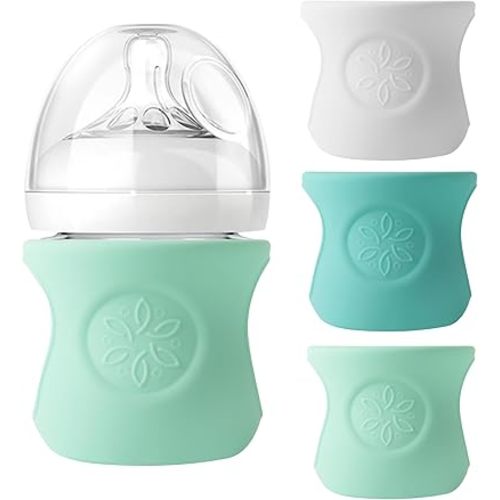 (3-Pack, 4 oz) Silicone Baby Bottle Sleeves Compatible with Avent Natural Glass Baby Bottles Anti-Colic Baby Bottle Cover for Philips Avent Glass Natural Baby Bottle 4 oz