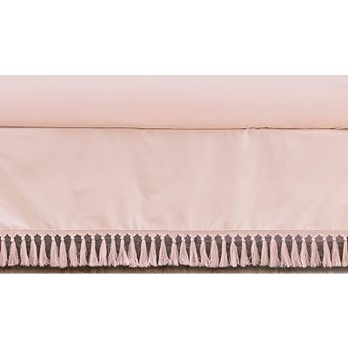Sweet Jojo Designs Pink Boho Bohemian Girl Baby Nursery Crib Bed Skirt Dust Ruffle - Solid Color Blush Shabby Chic Princess Luxurious Luxury Elegant Vintage Designer Boutique Victorian Cotton Fringe