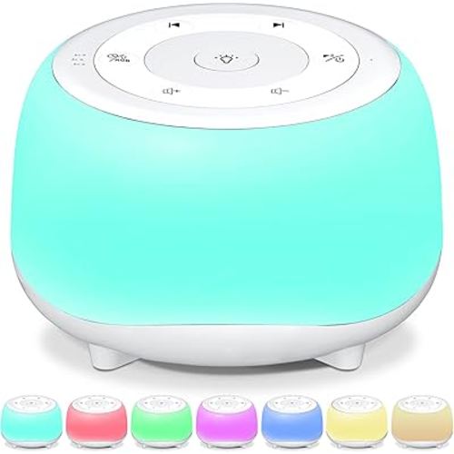 White Noise Sound Machine with 7 Colors Night Light 34 Soothing Sounds, Portable Sound Machine for Baby Adults Kids Sleep with 30 Volume Levels 4 Timers Adjustable Brightness (White)