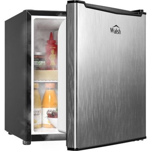 Walsh Compact Refrigerator, Single Door Mini Fridge, Energy Efficient, Adjustable Mechanical Thermostat with Chiller, Reversible Doors and Leveling Front Legs, 1.7 Cu Ft., Stainless Steel