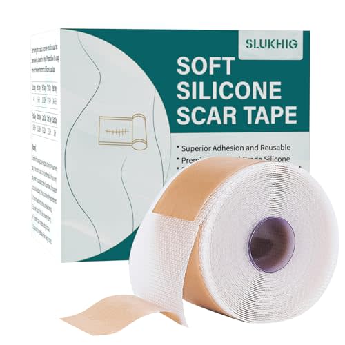SLUKHIG Silicone Scar Sheets (1.6"x 158" Roll-4M), Silicone Scar Tape for Scar Removal Treatment, Reusable Silicone Scar Strips for C-Section, Keloid, Burn, Acne, Surgical Scars
