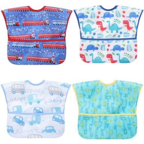 Baby bibs Waterproof Toddler bib - Feeding bib with Pocket for Infant Boy Girl Washable 6-36M