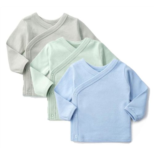SYCLZ Unisex-Baby 100% Cotton Long Sleeve Side-Snap Shirts Soild Color Kimono Tees 0-12M (6-12M, Blue/Green/Gray)
